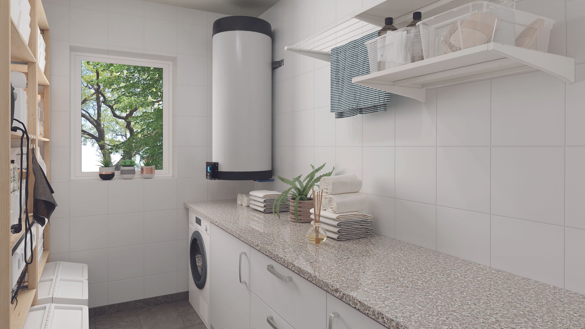 Daikin varmtvandsbeholder integreret i bryggers