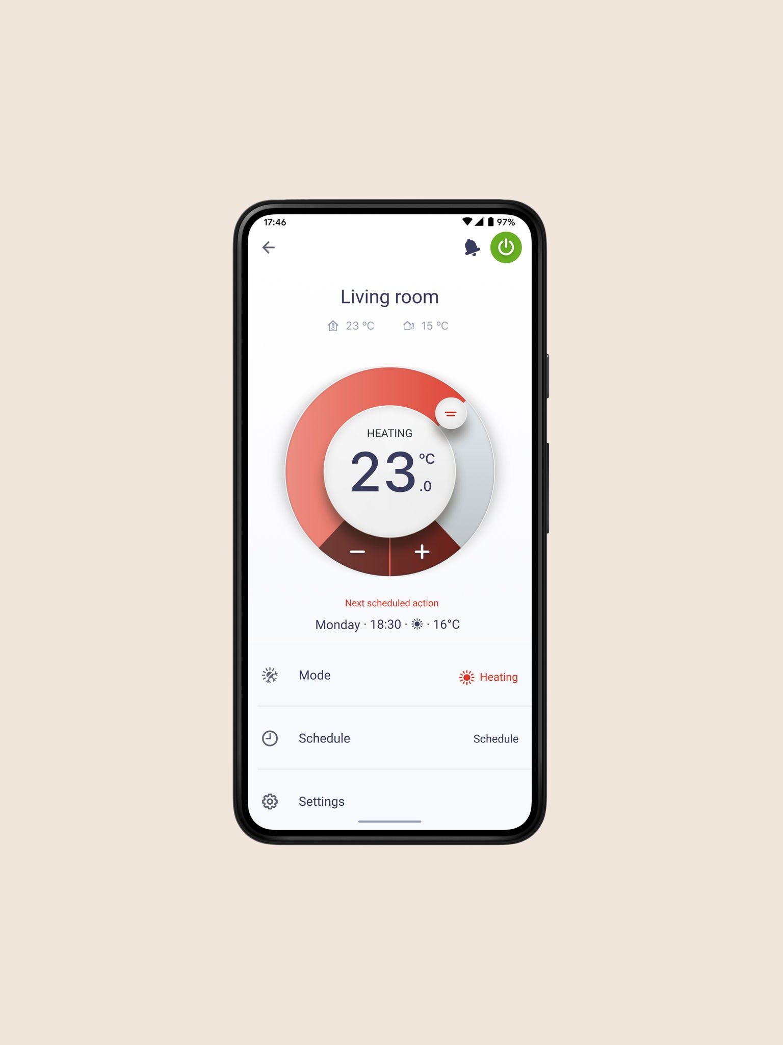 Billede af emballage: Onecta-appen vist på smartphone