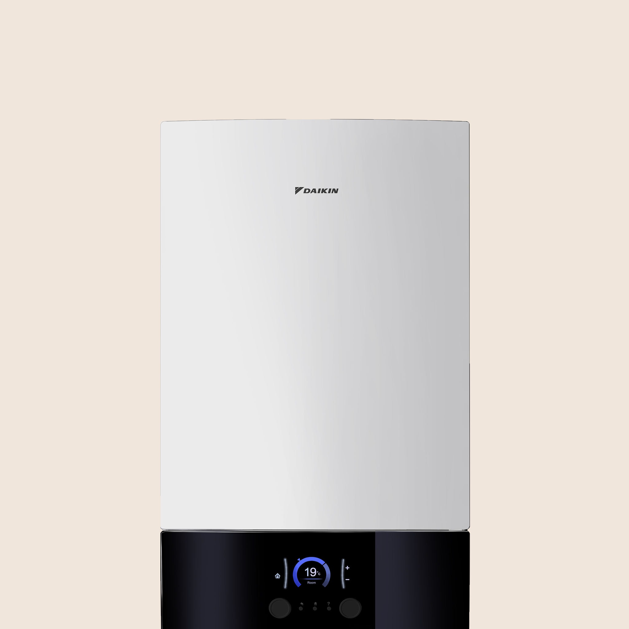 Daikin Altherma 3 R MT W indendørsenheden set forfra, en luft-til-vand middeltemperatur varmepumpe.