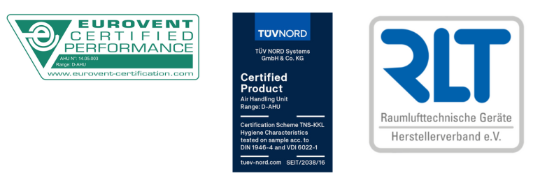 Logoer for Daikin AHU'er kvalitetssikringscertificeringer